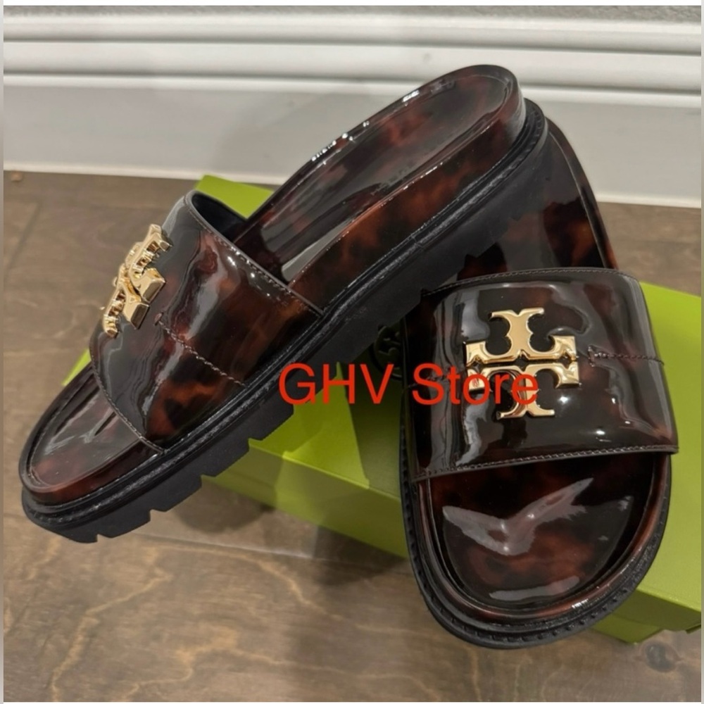 Tory Burch Black Everly Anatomic lug Sandals - Picture 6 of 9